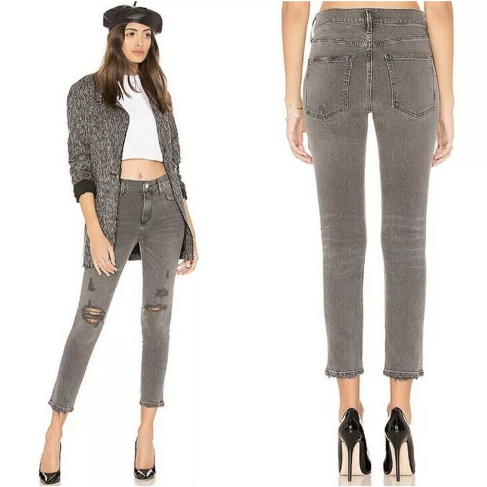 AGOLDE Jeans Sophie •29• High Rise Crop Maverick Grey Distressed Grey Denim $228 - Picture 2 of 12
